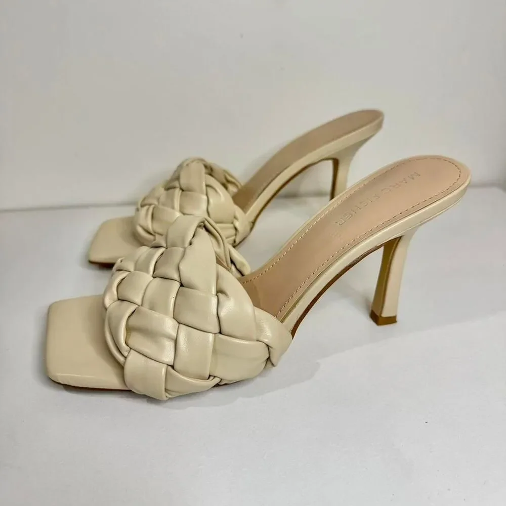 Marc Fisher Brizo Woven Strap Heeled Mules Sandal | Size 8